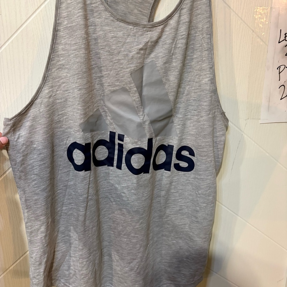 Adidas Heather Gray Racerback Tank Top Large Logo‎ Graphic Activewear Shirt